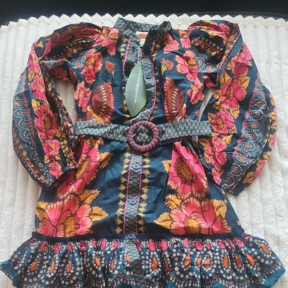 FARM Rio | Dresses | Nwt Farm Rio Anika Sparkle Teal Puff Sleeve Mini ...